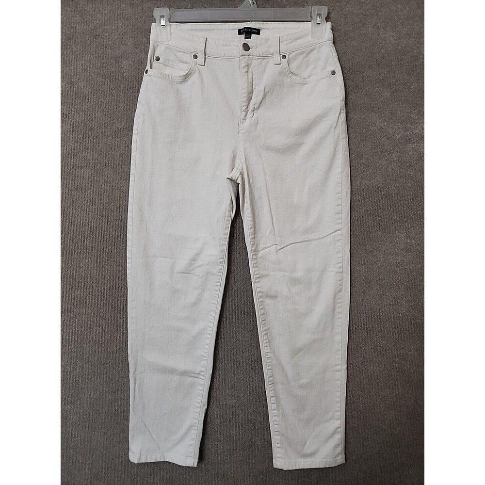 EILEEN FISHER Organic Cotton Ankle Jeans Womens 4 Cream White Straight Stretch